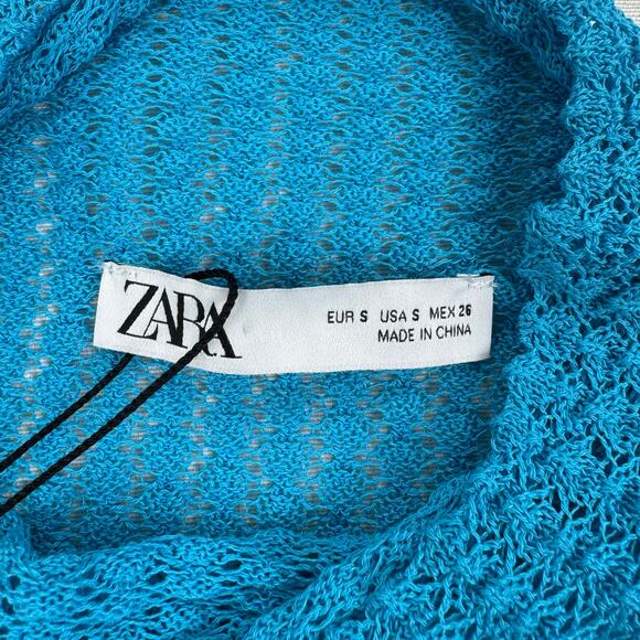 Zara Women's Pointelle Sweater Skirt Set Small Medium Turquoise Bloggers Fav - Picture 6 of 15